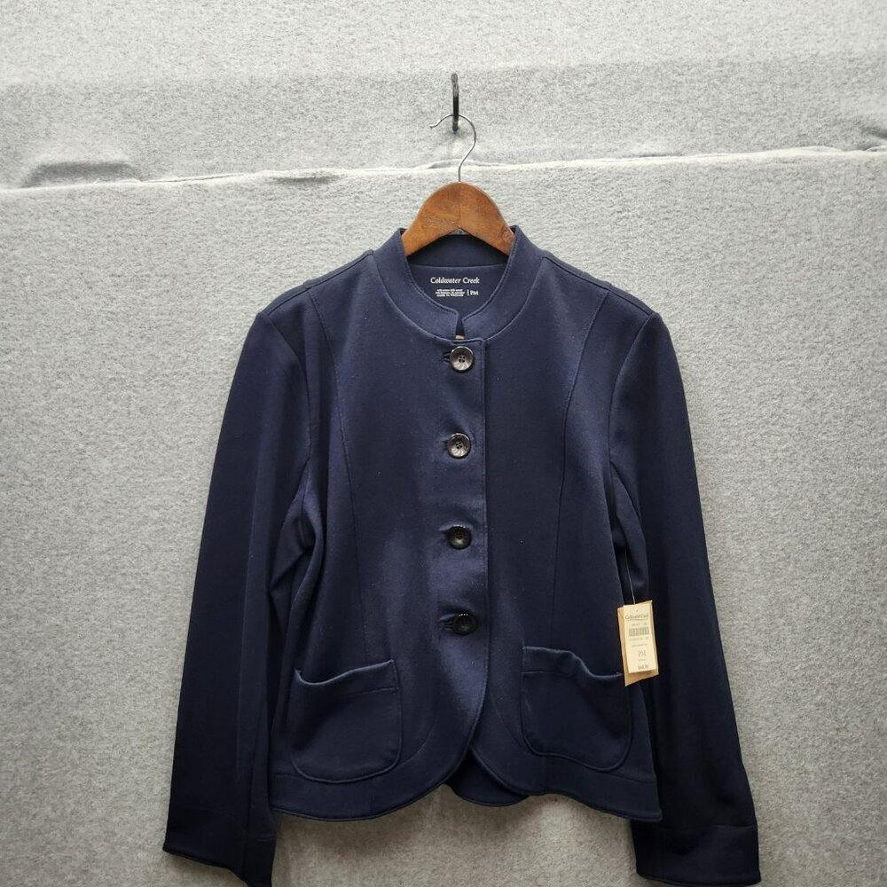 Coldwater Creek Navy Curved Hem Knit Jacket PM